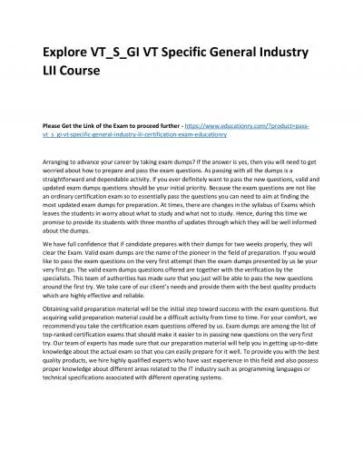 Explore VT_S_GI VT Specific General Industry LII Practice Course