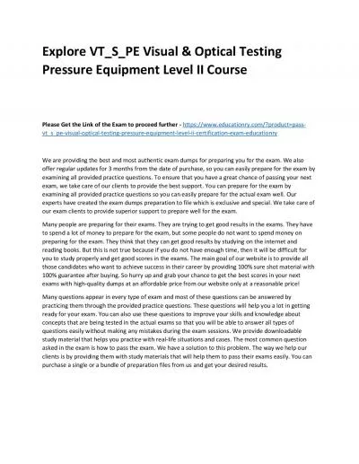 Explore VT_S_PE Visual & Optical Testing Pressure Equipment Level II Practice Course