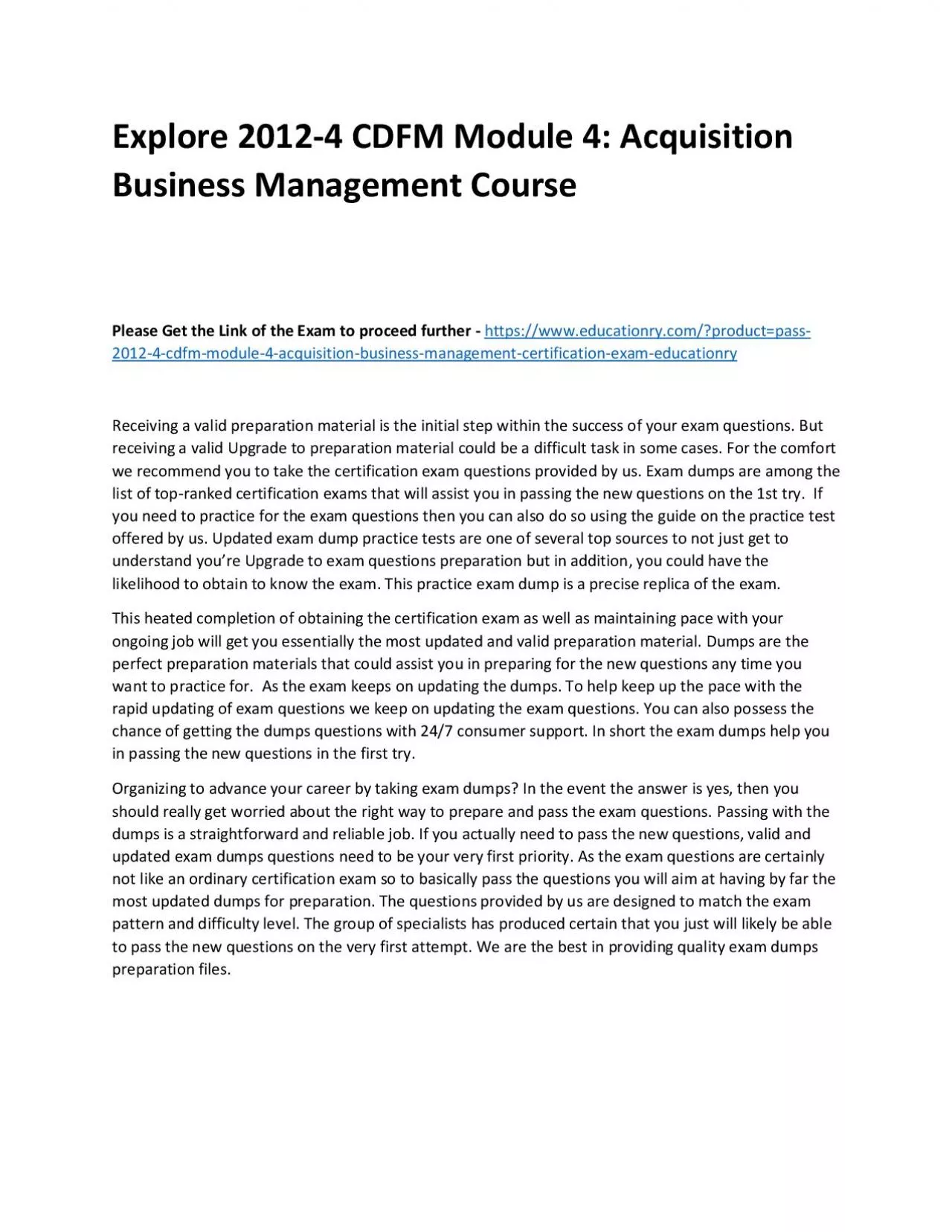 Explore 2012-4 CDFM Module 4: Acquisition Business Management Practice Course