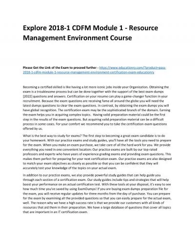 Explore 2018-1 CDFM Module 1 - Resource Management Environment Practice Course