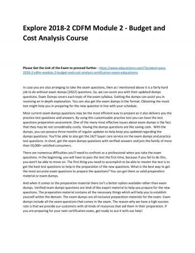 Explore 2018-2 CDFM Module 2 - Budget and Cost Analysis Practice Course