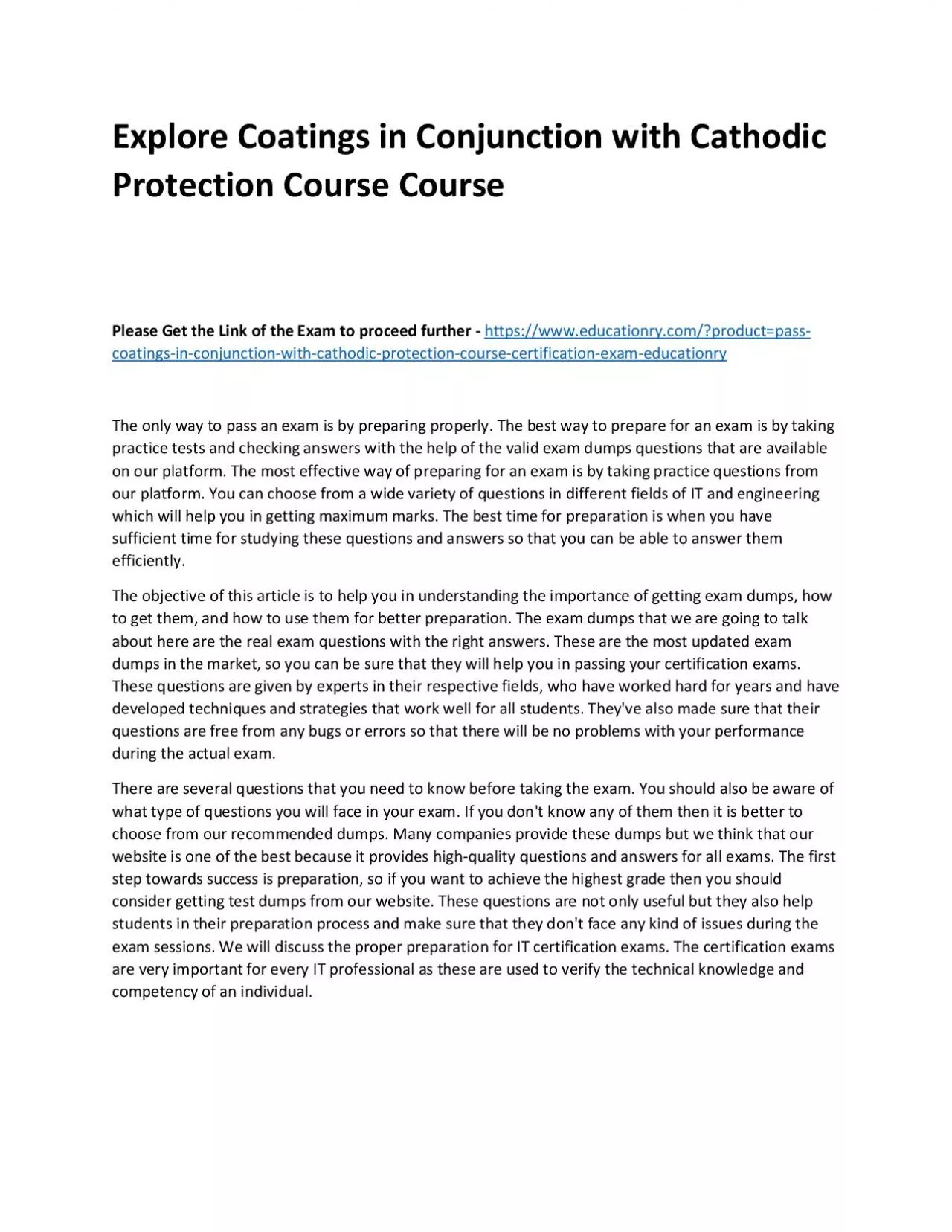 Explore Coatings in Conjunction with Cathodic Protection Practice Course