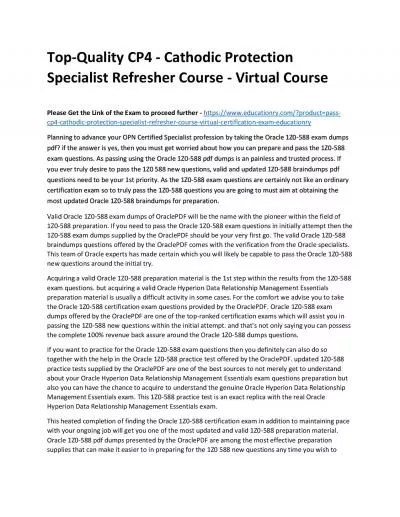 Top-Quality CP4 - Cathodic Protection Specialist Refresher - Virtual Practice Course