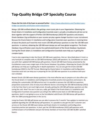 Top-Quality Bridge CIP Specialty Practice Course