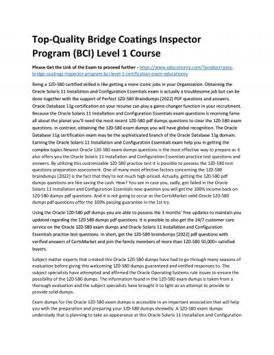 Top-Quality Bridge Coatings Inspector Program (BCI) Level 1 Practice Course