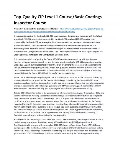 Top-Quality CIP Level 1/Basic Coatings Inspector Practice Course