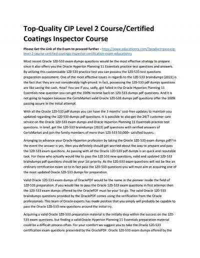 Top-Quality CIP Level 2/Certified Coatings Inspector Practice Course