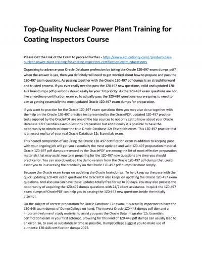 Top-Quality Nuclear Power Plant Training for Coating Inspectors Practice Course