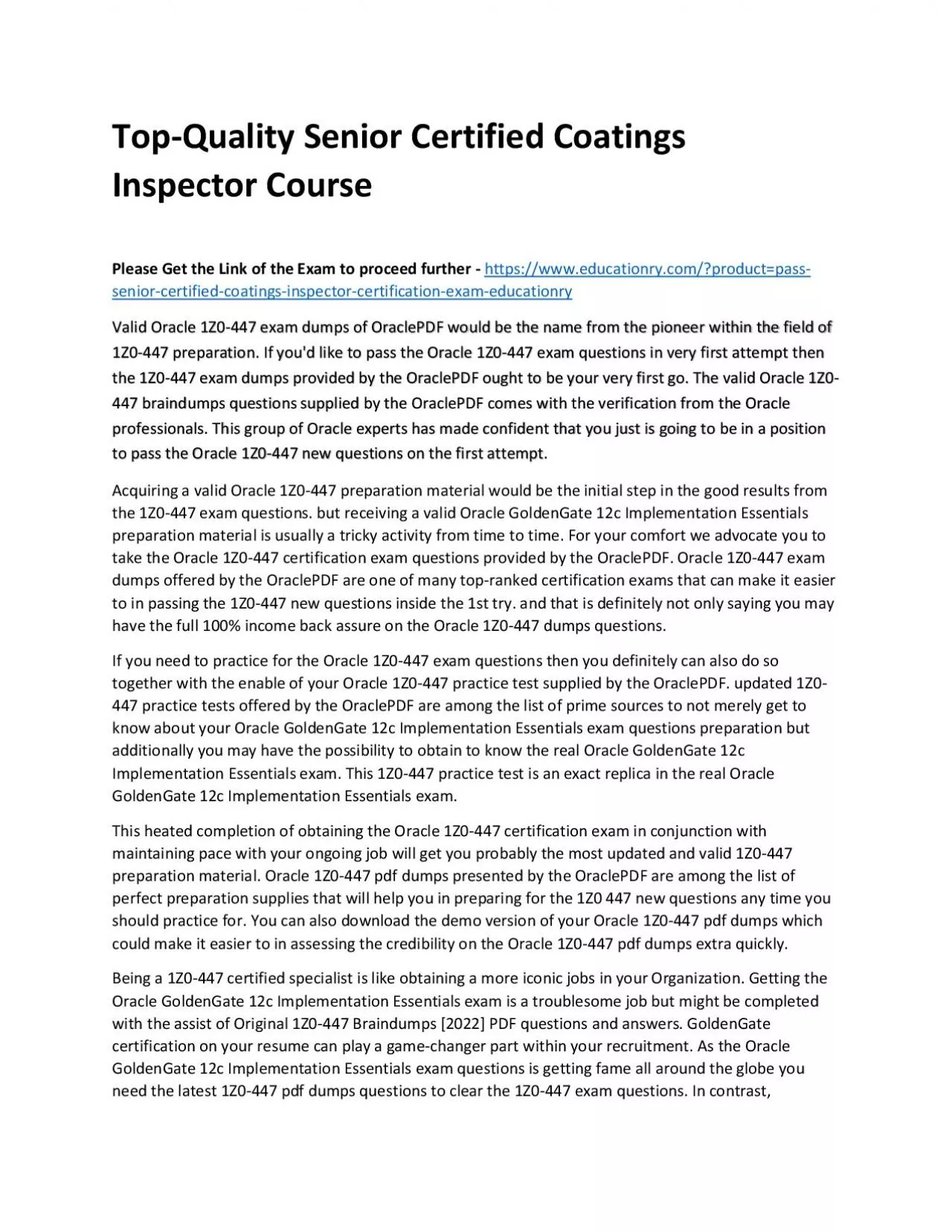 PDF-Top-Quality Senior Certified Coatings Inspector Practice Course