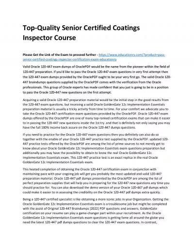 Top-Quality Senior Certified Coatings Inspector Practice Course