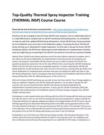 Top-Quality Thermal Spray Inspector Training (THERMAL INSP) Practice Course