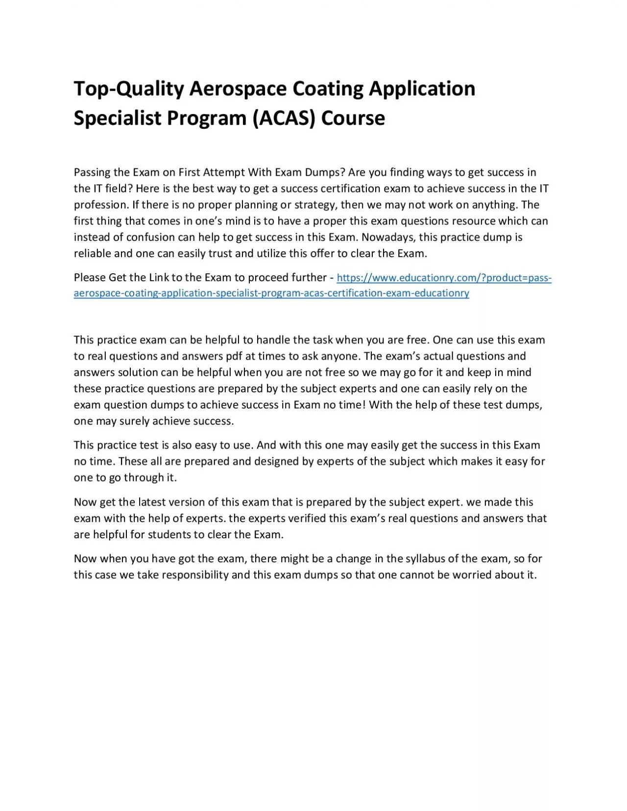 PDF-Top-Quality Aerospace Coating Application Specialist Program (ACAS) Practice Course