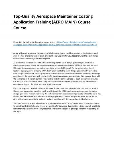 Top-Quality Aerospace Maintainer Coating Application Training (AERO MAIN) Practice Course