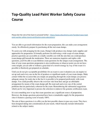 Top-Quality Lead Paint Worker Safety Practice Course