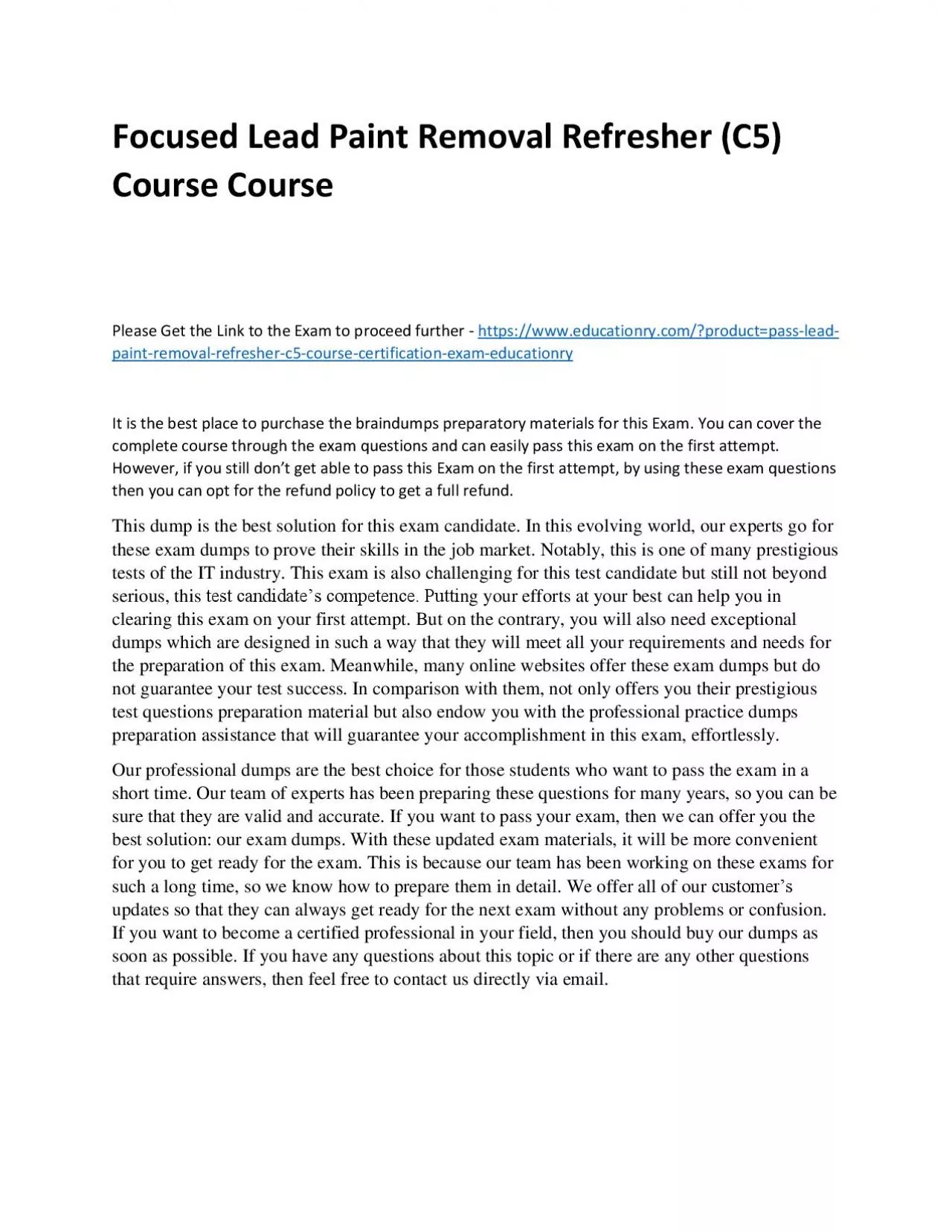 PDF-Focused Lead Paint Removal Refresher (C5) Practice Course