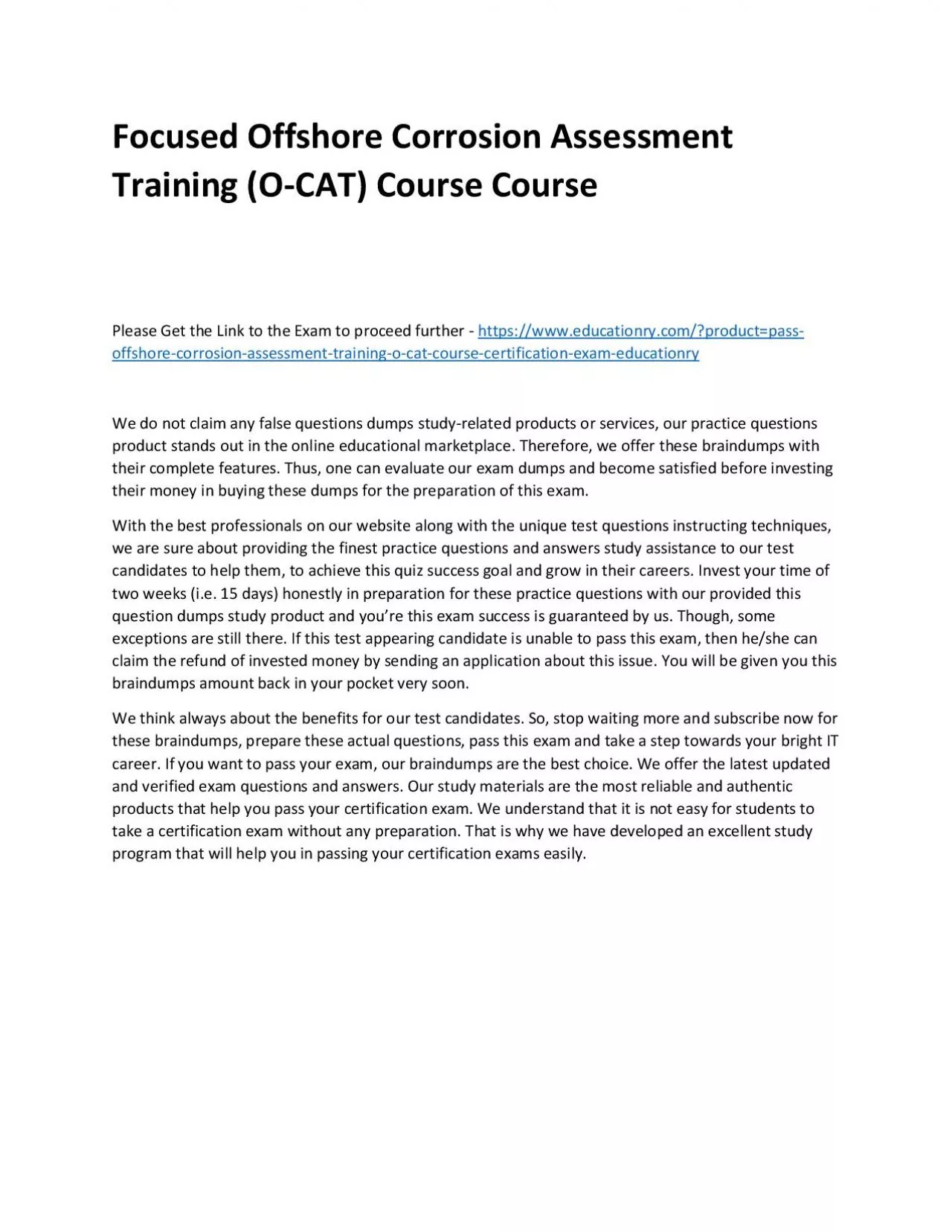 PDF-Focused Offshore Corrosion Assessment Training (O-CAT) Practice Course