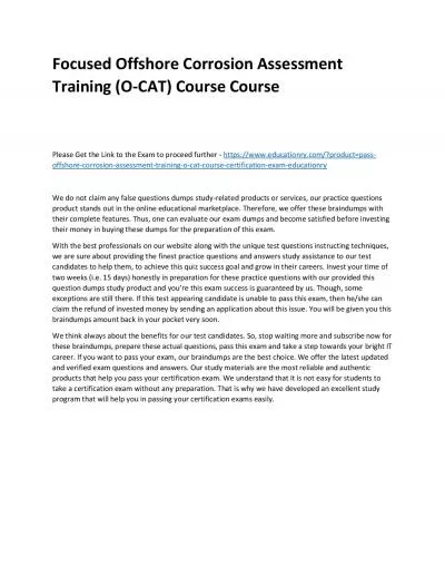 Focused Offshore Corrosion Assessment Training (O-CAT) Practice Course