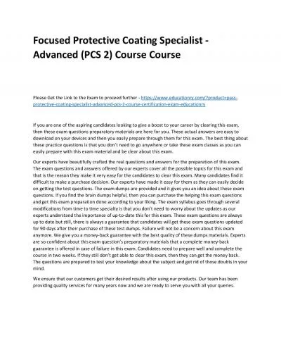 Focused Protective Coating Specialist - Advanced (PCS 2) Practice Course