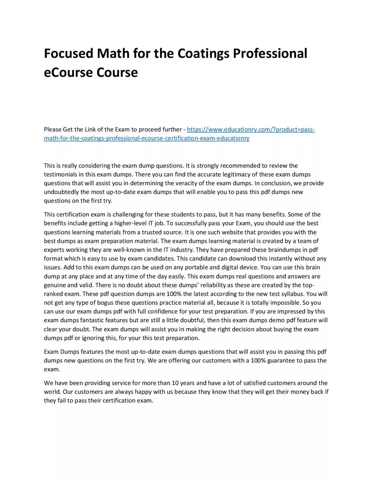 PDF-Focused Math for the Coatings Professional eCourse Practice Course