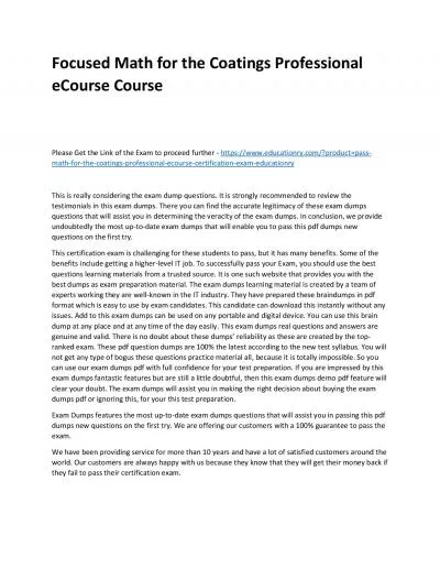 Focused Math for the Coatings Professional eCourse Practice Course