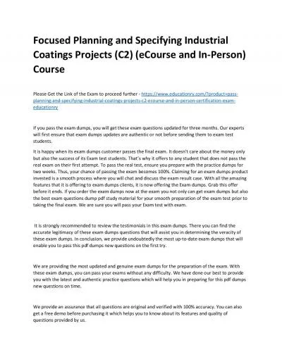 Focused Planning and Specifying Industrial Coatings Projects (C2) (eCourse and In-Person)