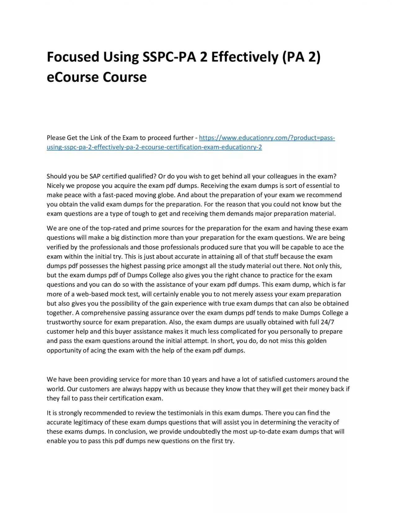 PDF-Focused Using SSPC-PA 2 Effectively (PA 2) eCourse Practice Course