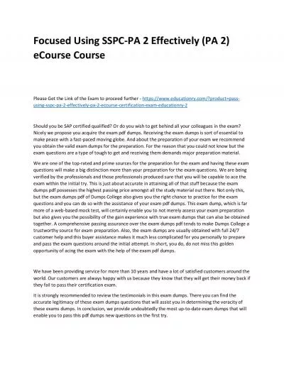 Focused Using SSPC-PA 2 Effectively (PA 2) eCourse Practice Course