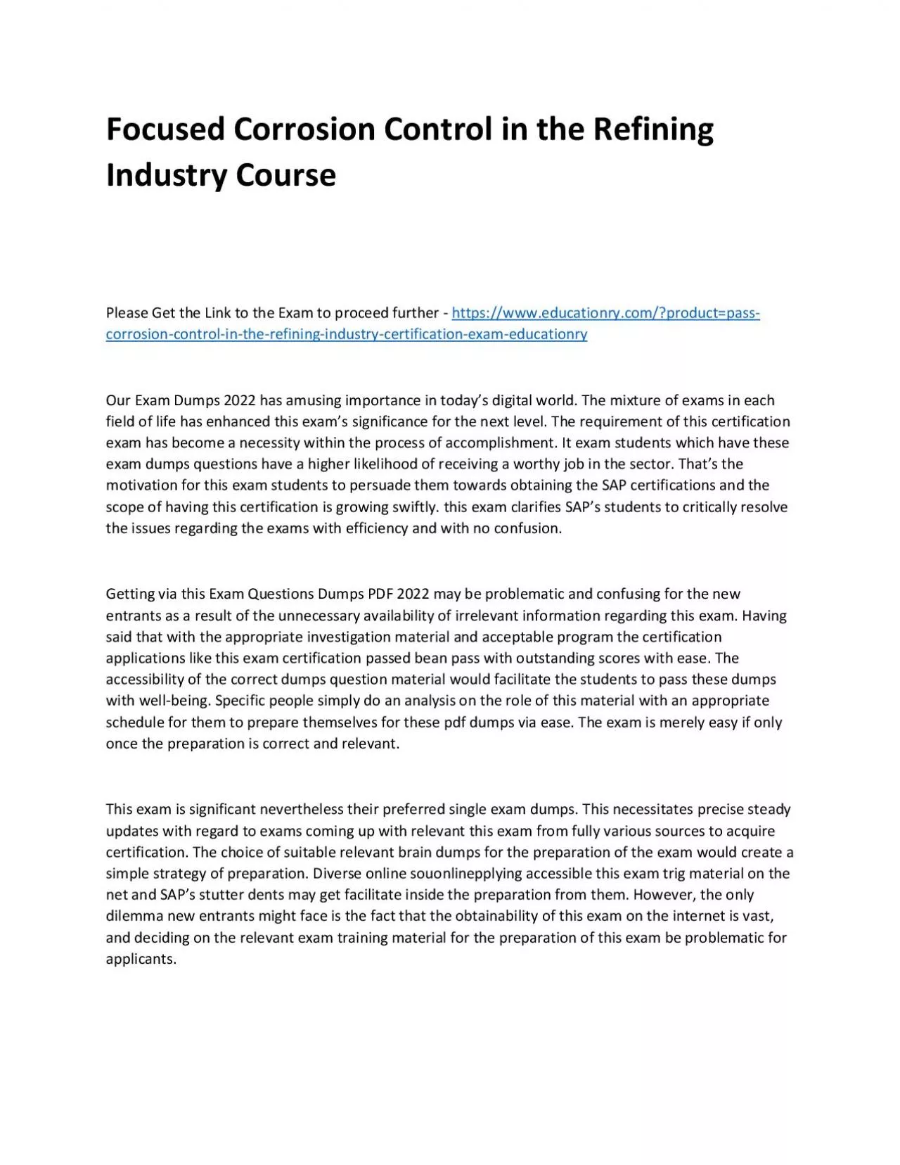 PDF-Focused Corrosion Control in the Refining Industry Practice Course