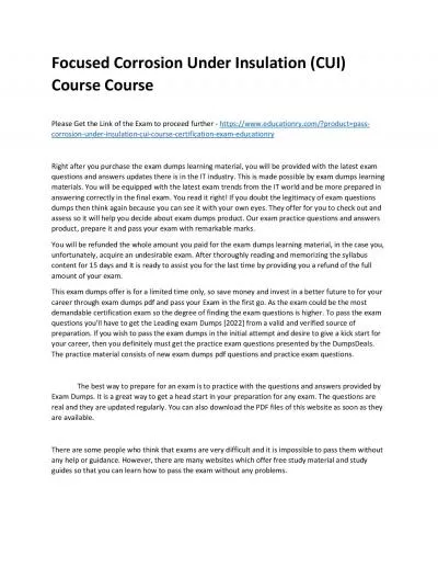 Focused Corrosion Under Insulation (CUI) Practice Course