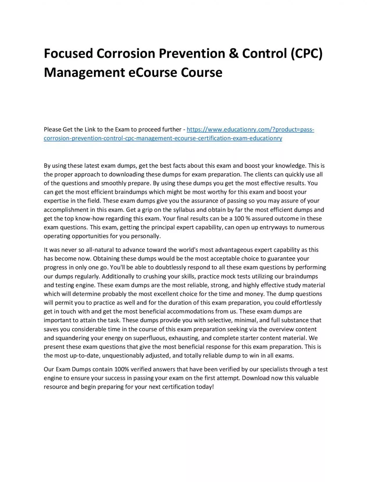 PDF-Focused Corrosion Prevention & Control (CPC) Management eCourse Practice Course