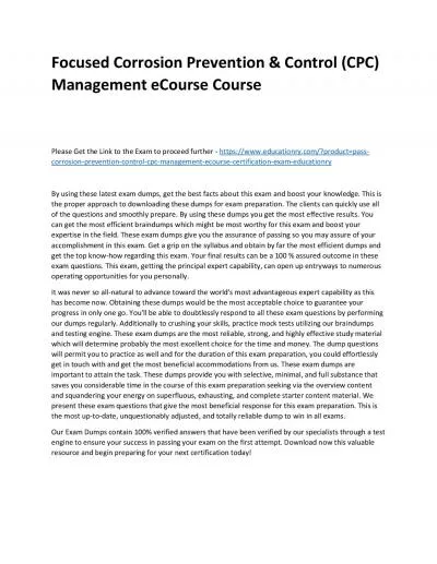 Focused Corrosion Prevention & Control (CPC) Management eCourse Practice Course