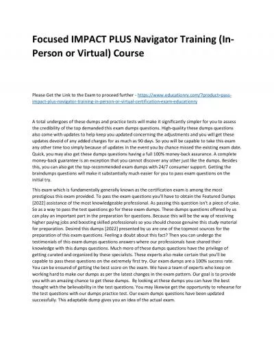 Focused IMPACT PLUS Navigator Training (In-Person or Virtual) Practice Course