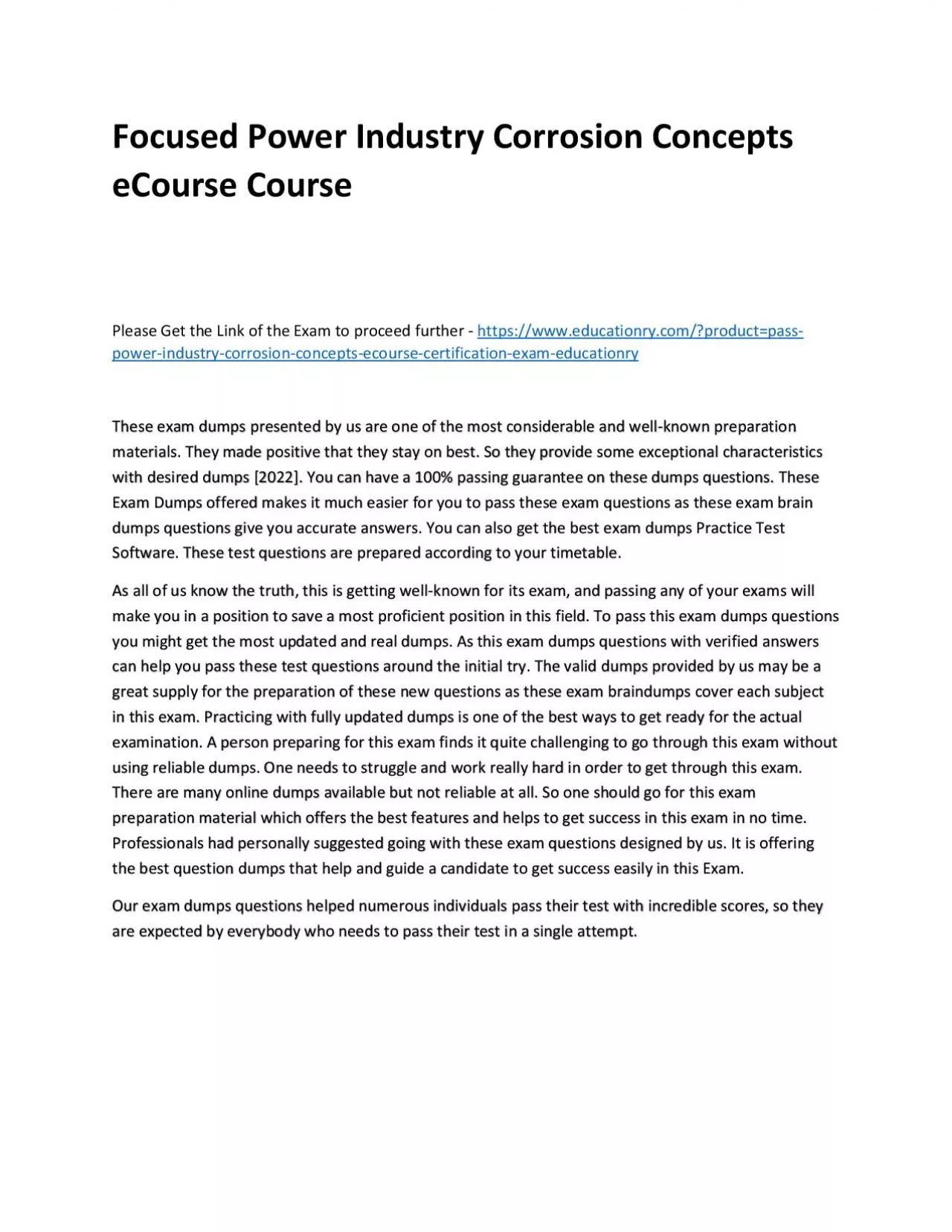 PDF-Focused Power Industry Corrosion Concepts eCourse Practice Course