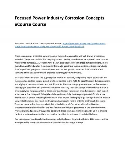 Focused Power Industry Corrosion Concepts eCourse Practice Course