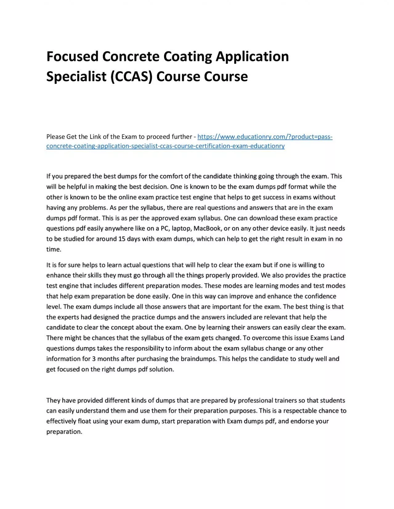 PDF-Focused Concrete Coating Application Specialist (CCAS) Practice Course