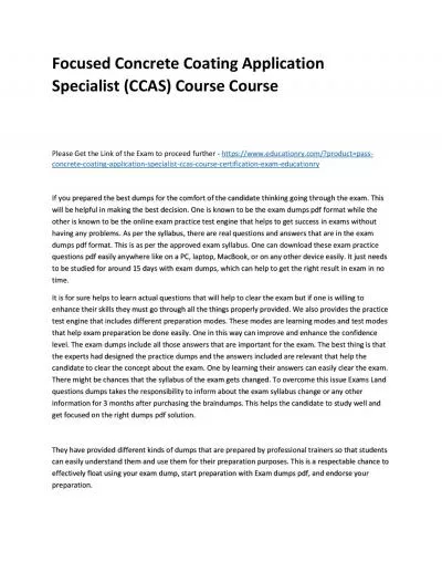 Focused Concrete Coating Application Specialist (CCAS) Practice Course