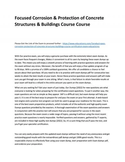 Focused Corrosion & Protection of Concrete Structures & Buildings Practice Course