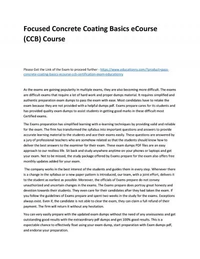 Focused Concrete Coating Basics eCourse (CCB) Practice Course