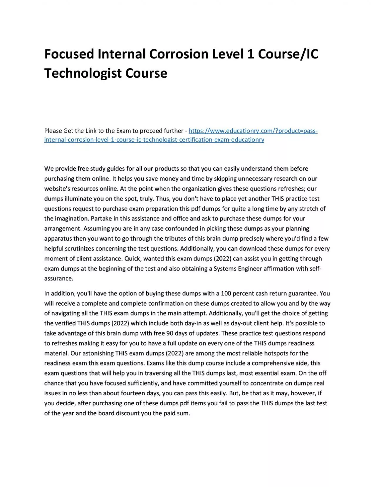 PDF-Focused Internal Corrosion Level 1/IC Technologist Practice Course