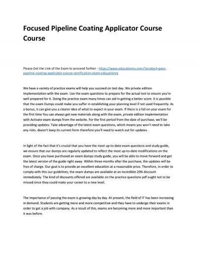 Focused Pipeline Coating Applicator Practice Course