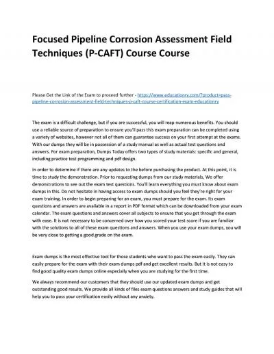 Focused Pipeline Corrosion Assessment Field Techniques (P-CAFT) Practice Course