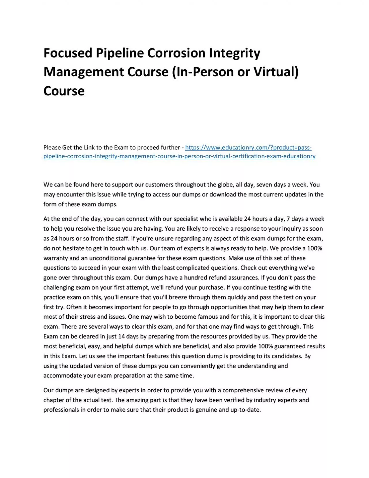 PDF-Focused Pipeline Corrosion Integrity Management (In-Person or Virtual) Practice Course