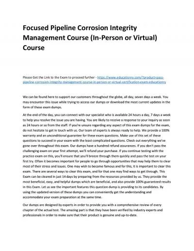 Focused Pipeline Corrosion Integrity Management (In-Person or Virtual) Practice Course