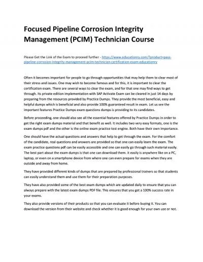 Focused Pipeline Corrosion Integrity Management (PCIM) Technician Practice Course