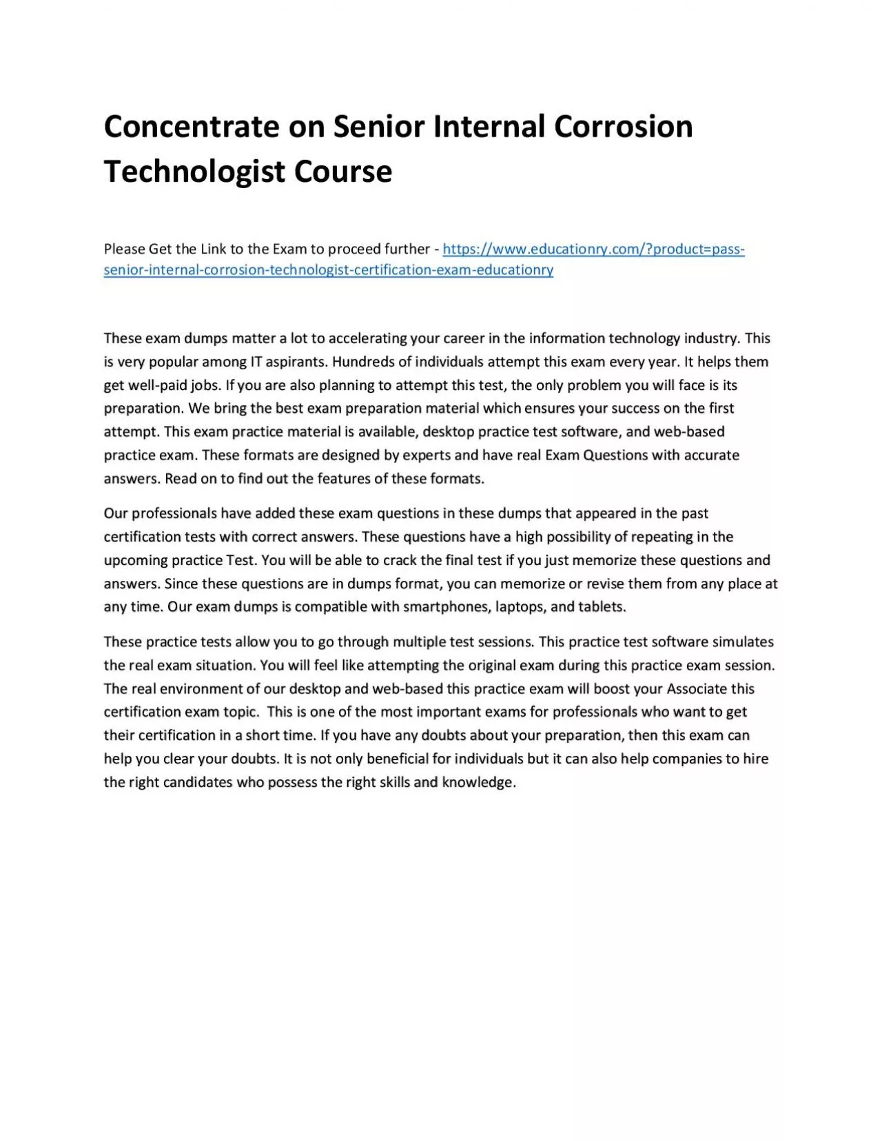 PDF-Concentrate on Senior Internal Corrosion Technologist Practice Course