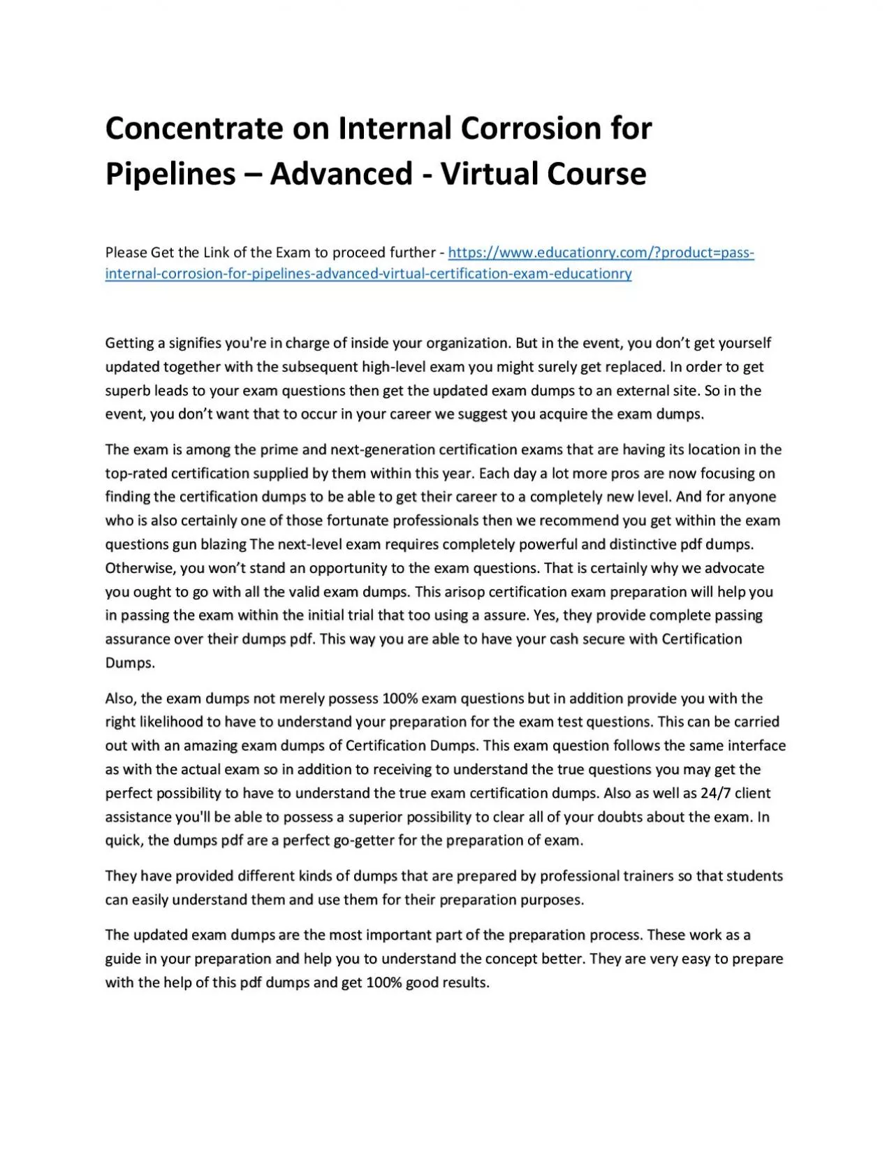 PDF-Concentrate on Internal Corrosion for Pipelines – Advanced - Virtual Practice Course