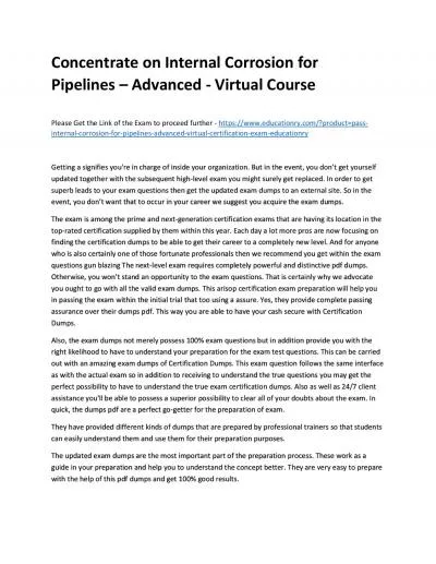 Concentrate on Internal Corrosion for Pipelines – Advanced - Virtual Practice Course