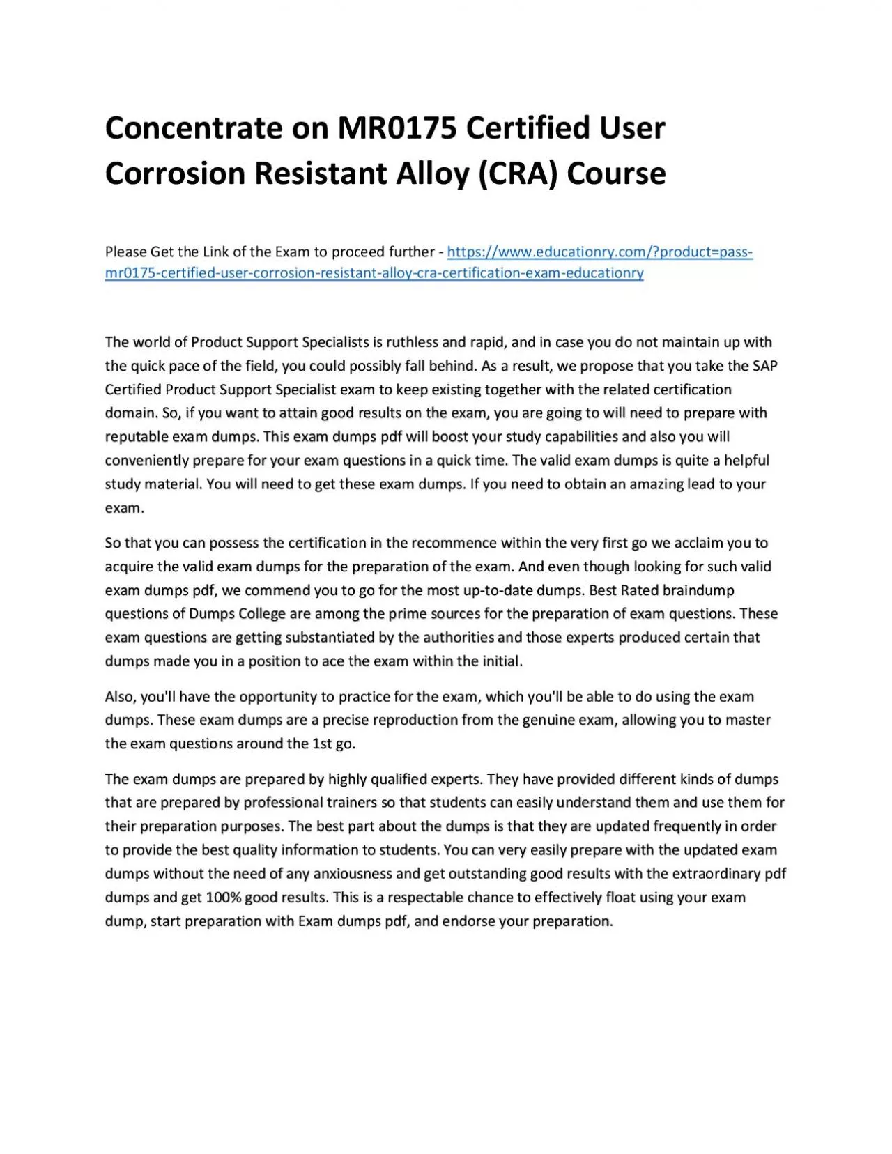 PDF-Concentrate on MR0175 Certified User Corrosion Resistant Alloy (CRA) Practice Course