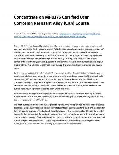 Concentrate on MR0175 Certified User Corrosion Resistant Alloy (CRA) Practice Course