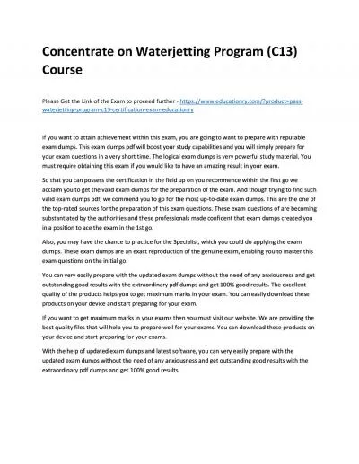 Concentrate on Waterjetting Program (C13) Practice Course